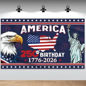 America 250 Star Stripes Backdrop 1776-2026 Large US American Flag Theme Birthday Decoration for Patriotic 4th of July Party Supplies High Quality Photo Background