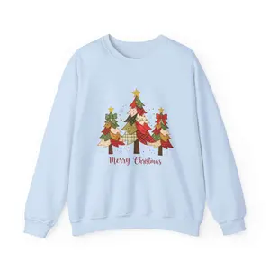 Women's Soft Long Sleeve Cute Christmas Tree Patchwork Print Hoodie - Lady Style, Loose Casual Fit, Comfortable Cotton-Polyester Fabric Tops Sweatshirt
