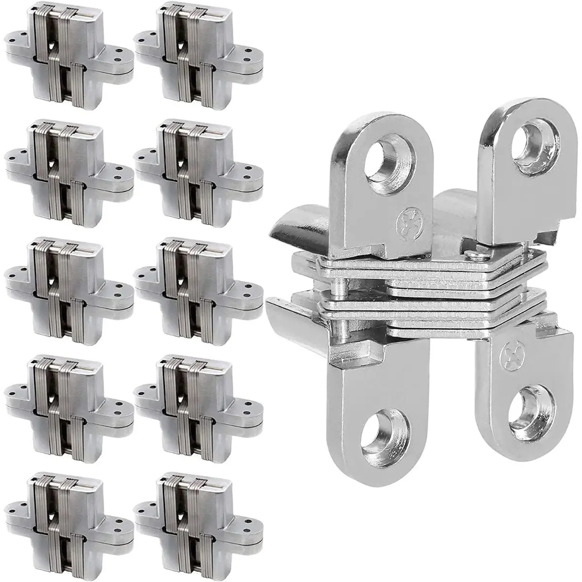 10 Packs Hidden Door Hinges, Concealed Cross Hinge, Invisible 180 Degree Hinge Swing, Invisible Hinge For Cabinets, 0.47'' Leaf Width, 1.7'' Leaf Height