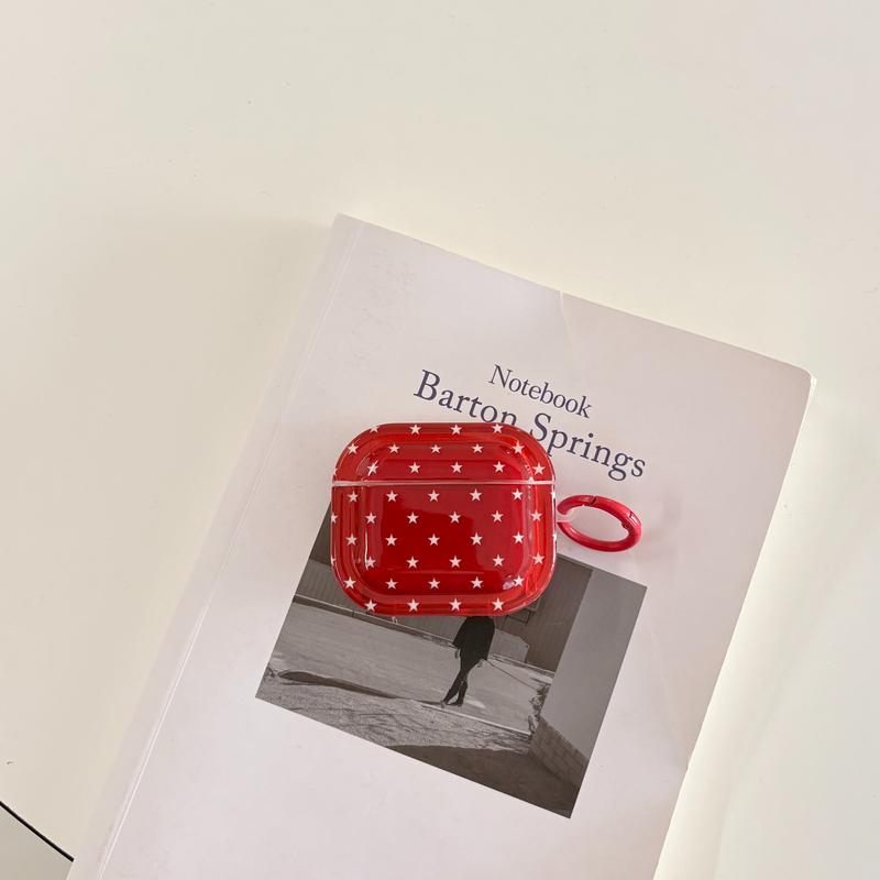 Simple Full Screen Five-Pointed Star Patterns with Ring Tetragonum Transparent Red White  Protective Earphone Case Suitable for AirPods Pro3 Pro2 1 2 3 4 Pro