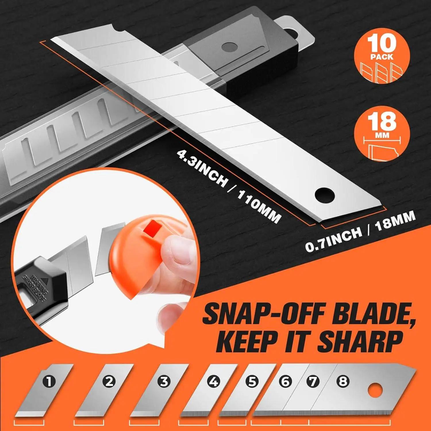 3 Pack Retractable Cutting Tool Set with 10pcs 18mm Replacement Blades Compact Carton and Cardboard Opener