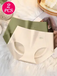 2/3 Pack Women Underwear Ice Silk Seamless Triangle Panties Solid Color Low Waist No Show Lightweight Soft Everyday All Day Comfort