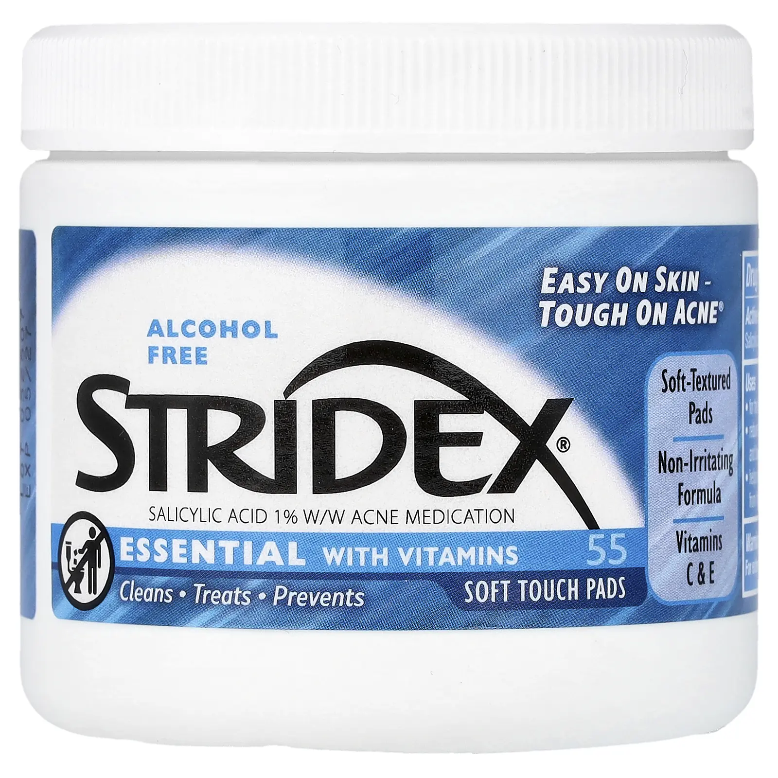 Stridex Essential with Vitamins, Alcohol Free, 55 Soft Touch Pads | HSA/FSA Eligible