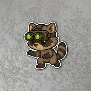 Cute Raccoon Night Vision Goggles Vinyl Sticker Cartoon Animal Decal Funny Spy Raccoon Laptop Car Sticker Kawaii Animal Trendy Gift