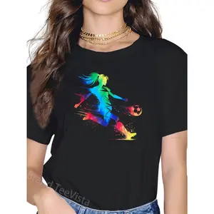 100% Cotton Cute Soccer For Women Girls Kids Soccer Lover Player Girl T-Shirt