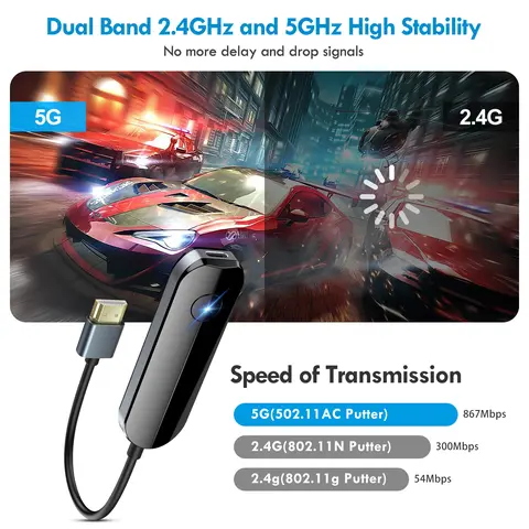 iOS-Only Type-C Wireless HDMI Transmitter Receiver Set (2026 Upgraded), Mobile Digital Smartphone Screen Mirroring Adapter Device, 5G+2.4G Plug & Play, HD Audio-Video Sync, Heat Control for Steady Streaming to TV/Monitor
