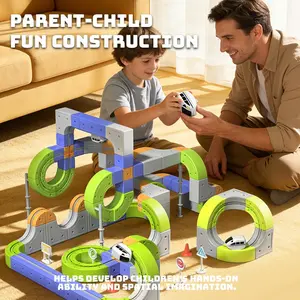 Magnetic Building Track Race Car Toy, Flexible Track Game Set, Stem Early Learning, Sensory Training, Safe Fun Educational Gift for Kids Ages 3-6