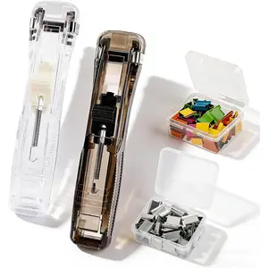 Portable Binder Clip Stapler Includes 100 Reusable Clips Mini Push Stapler Clamp Handheld Paper Clip Dispenser for Desktop Document Home School Office 2PCS