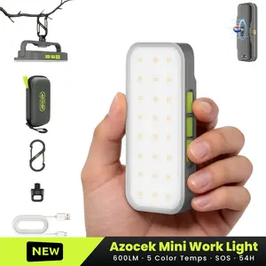 Azocek Portable Mini Work Light, 600 Lumen Rechargeable LED Camping Lantern with 5 Color Temps, Magnetic Base & SOS Mode – Pocket Size for Hiking, Car Repair, Power Outage Emergency, Type-C Fast Charge #Summervibes