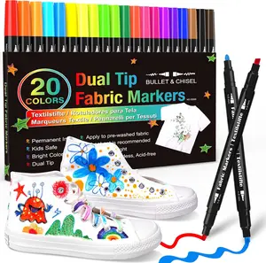 Dual Tip Fabric Markers Permanent for Clothes, 20 Colors Fabric Decorating  Pens for , T-Shirt Shoe Markers for Sneakers Clothing Canvas Textile Bibs Coloring Book (Chisel & Fine Tip)