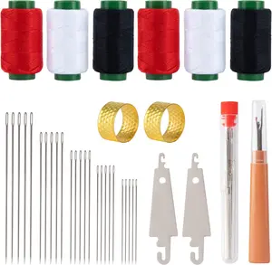 37 Pcs Big Eye Steel Sewing Needles Kit - Stainless Steel Needles for Hand Sewing Kit with Thread Ripper, Needle Threaders, Threads and Thimbles