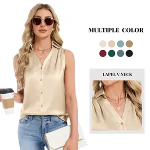 Women's Satin-Like Tank Top V-Neck Loose Fit Sleeveless Blouse for Business Casual & Daily Wear Multiple Colors #Springfresh