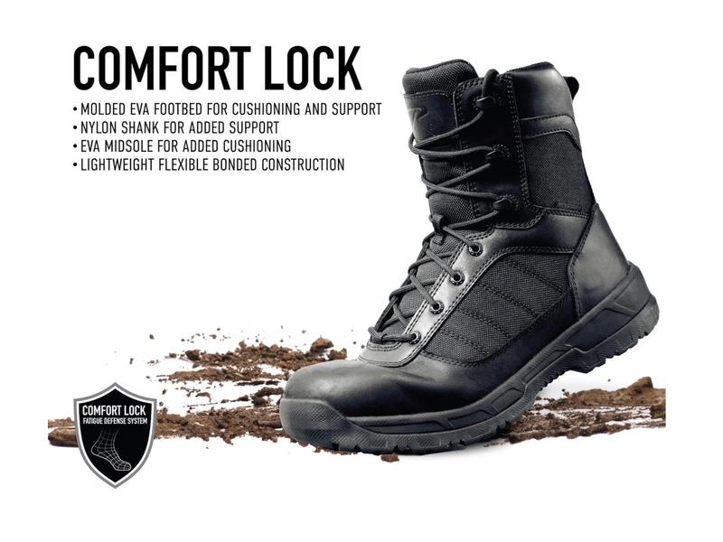 Rothco Guardian Composite Toe 8 Inch Tactical Boot Black - H20 Lock Waterproof, Molded EVA Footbed And EVA Midsole, Ground Lock Terrain Endurance System, Workwear Footwear,  Walking Shoes Closed Leather