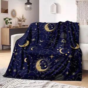 Star & Moon Pattern Blanket, 1/2 Counts Soft Throw Blanket, Air-conditioned Room Blanket, Warm Nap Blanket for Home & Officev