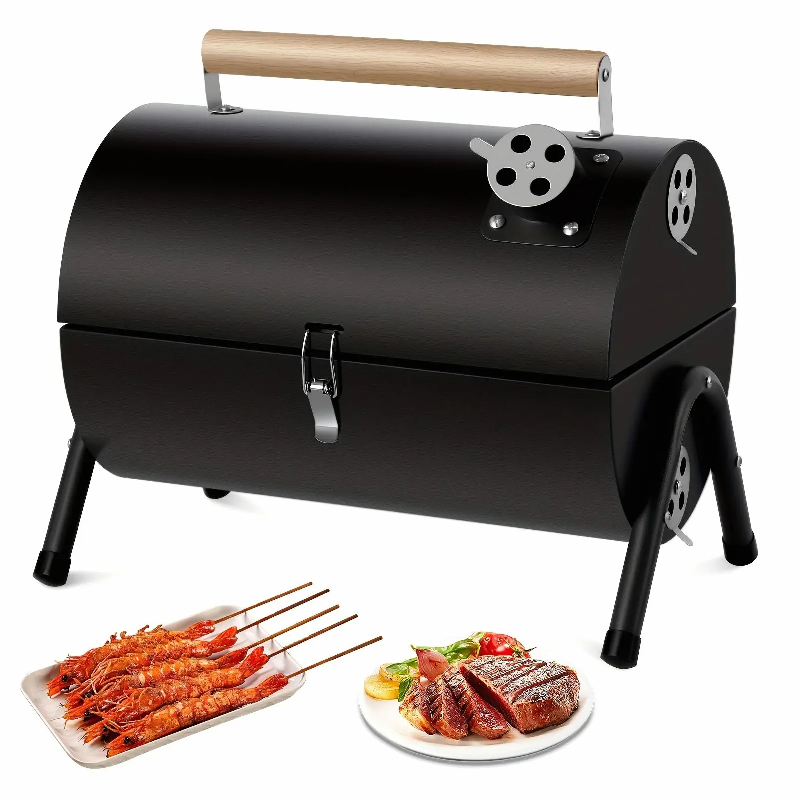 1pc Tabletop Portable Combination Barbecue-Smokers with Metal Grill Shell, Double-Sided Griddle, Foldable Outdoor Camping Grill, Black, Father's Day Gift for Dad
