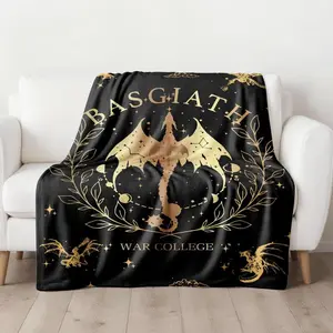 Fourth Wing Basgiath War College Blanket Gold Dragon Crest Constellation Fantasy Book Inspired Throw Gift for Readers Fans Teens Adults