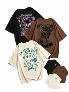 Women's 3-Pack Summer T-Shirts, Sweet Cool Casual Streetwear Style, Breathable, Skull Print, Loose Fit, Cotton, Versatile Fashion, Womenswear
