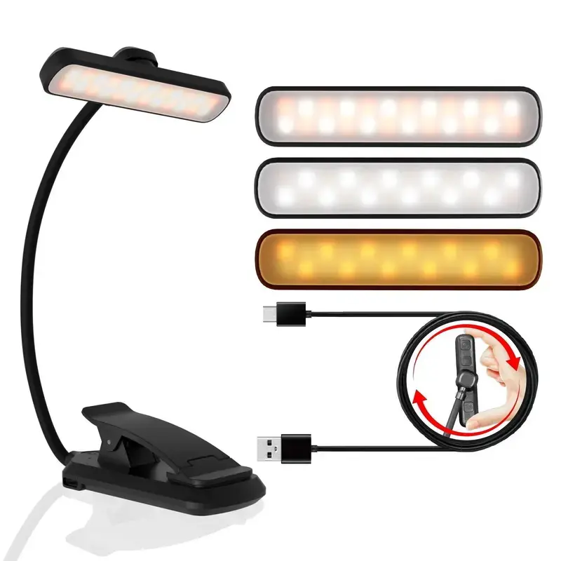 24 LED Rechargeable Book Light for Reading in Bed, Clip On Light with 3 Color Modes Memory Function, Adjustable Brightness Eye Protection Lamp, Lightweight Portable Nightlight for Bedroom Study Travel Book Lovers Gift