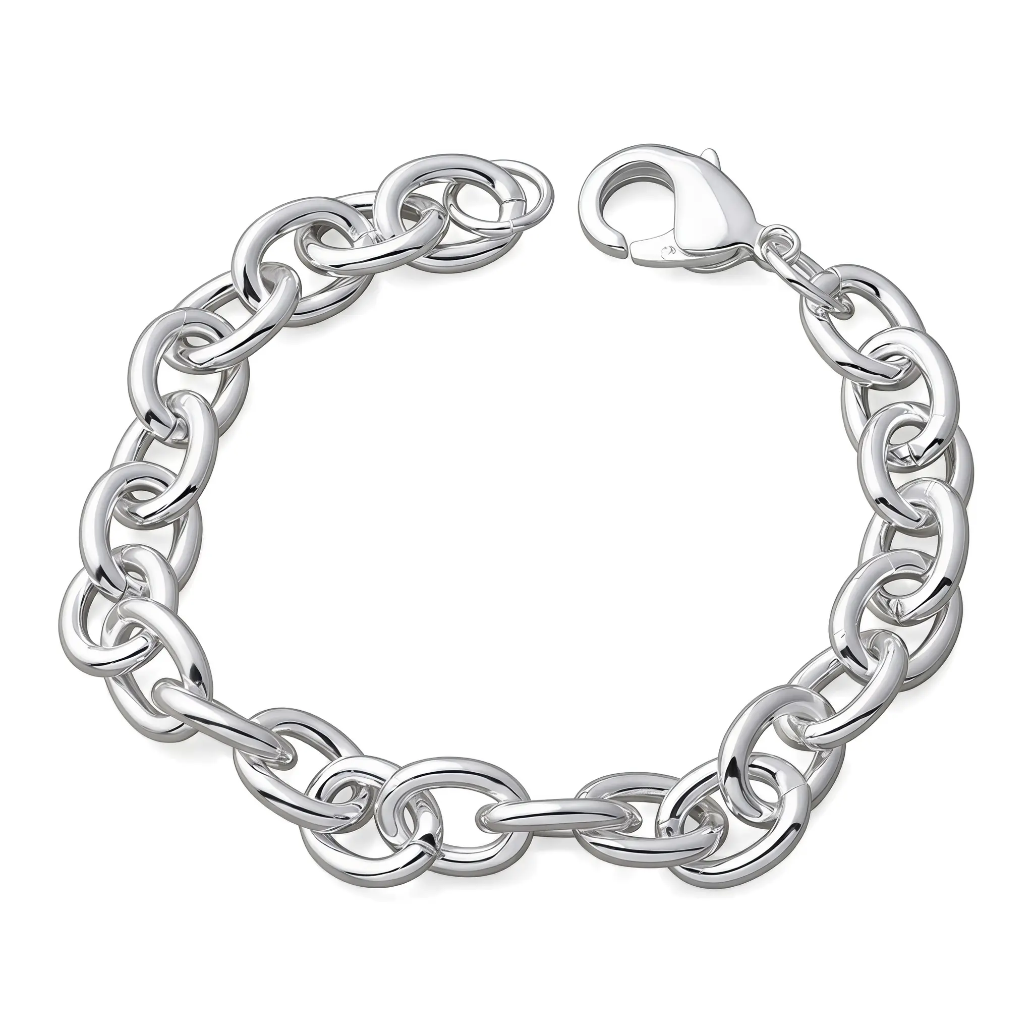 S925 Silver Chunky Oval Cable Link Bracelet for Women, Mirror Polished Thick Statement Chain Bracelet with Secure Lobster Clasp, Hypoallergenic Minimalist Stackable Silver Wrist Jewelry, Fashion Bracelet Gift for Birthday Anniversary Valentine Daily Wear