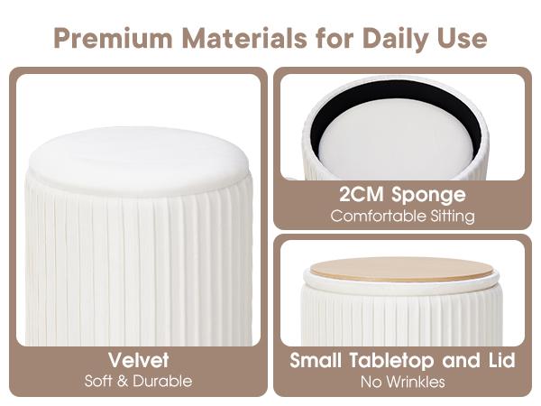 2-Piece Round Storage Ottoman Set - Velvet Vanity Stool with Storage, Green Small Footstool for Bedroom & Living Room, Multi-Use Coffee Table Ottoman, Beige 2-Piece Round Storage Ottoman Set - Velvet Vanity Stool with Storage, Green Small Footstool for Bedroom & Living Room, Multi-Use Coffee Table Ottoman, Beige