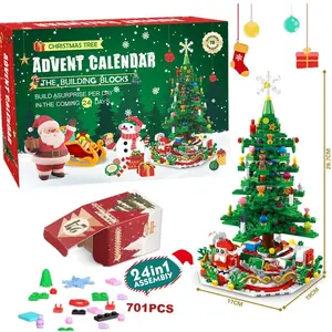 Christmas Tree Stem Building Blocks Countdown Calendar Blind Box, DIY Christmas Gift Toy for Kids, Holiday Decoration Set