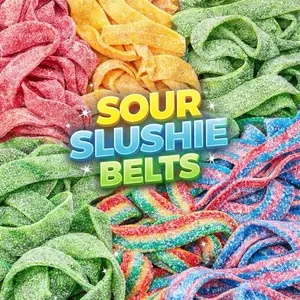 Sour Candy Belts Gummies | RAFFA | Watermelon Blue Razz Slushie Strawberry Mango Cherry & SWEDISH Imported Candy
