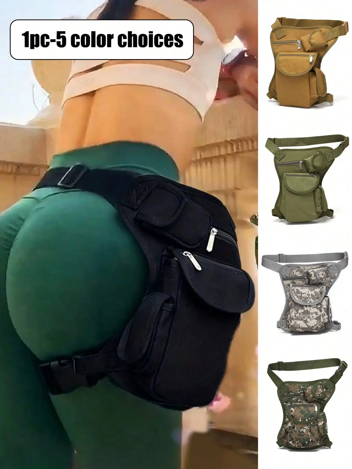 Canvas Punk Waist Bag, Waist Slip Pocket, Racing Leg Pack, Motorcycle Outdoor Bag, Detachable Shoulder Strap, Ideal for Hiking, Camping, Travel, Unisex
