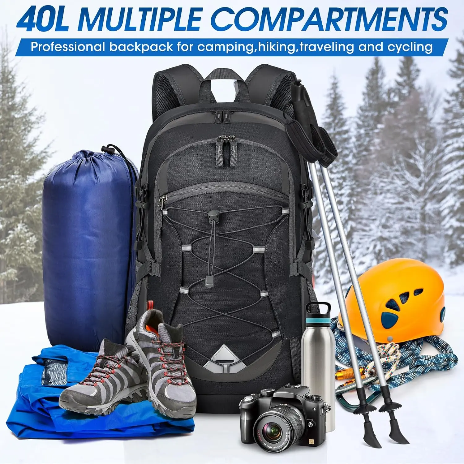IGOLUMON 40L Unisex Packable Lightweight Hiking Backpack - Waterproof Nylon Bag with Multiple Pockets, Multi-Compartment Storage for Outdoor Adventures, Trekking/Cycling