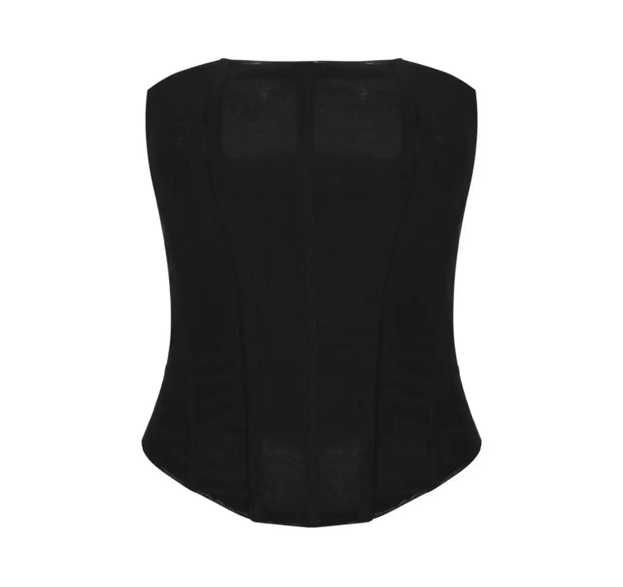 Women's Black Sheer Mesh Boned Corset Top - Strapless Summer Fishbone Bustier with Asymmetrical Hem, Soft Breathable Shapewear for Club & Party