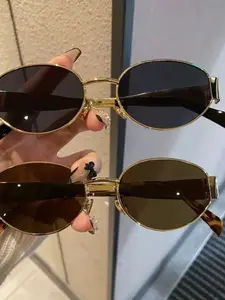 2-Pack Women's Fashion Sunglasses, Vintage Oval Frame Design, Small Metal Frame, Ideal for Summer Outdoor & Travel Accessories