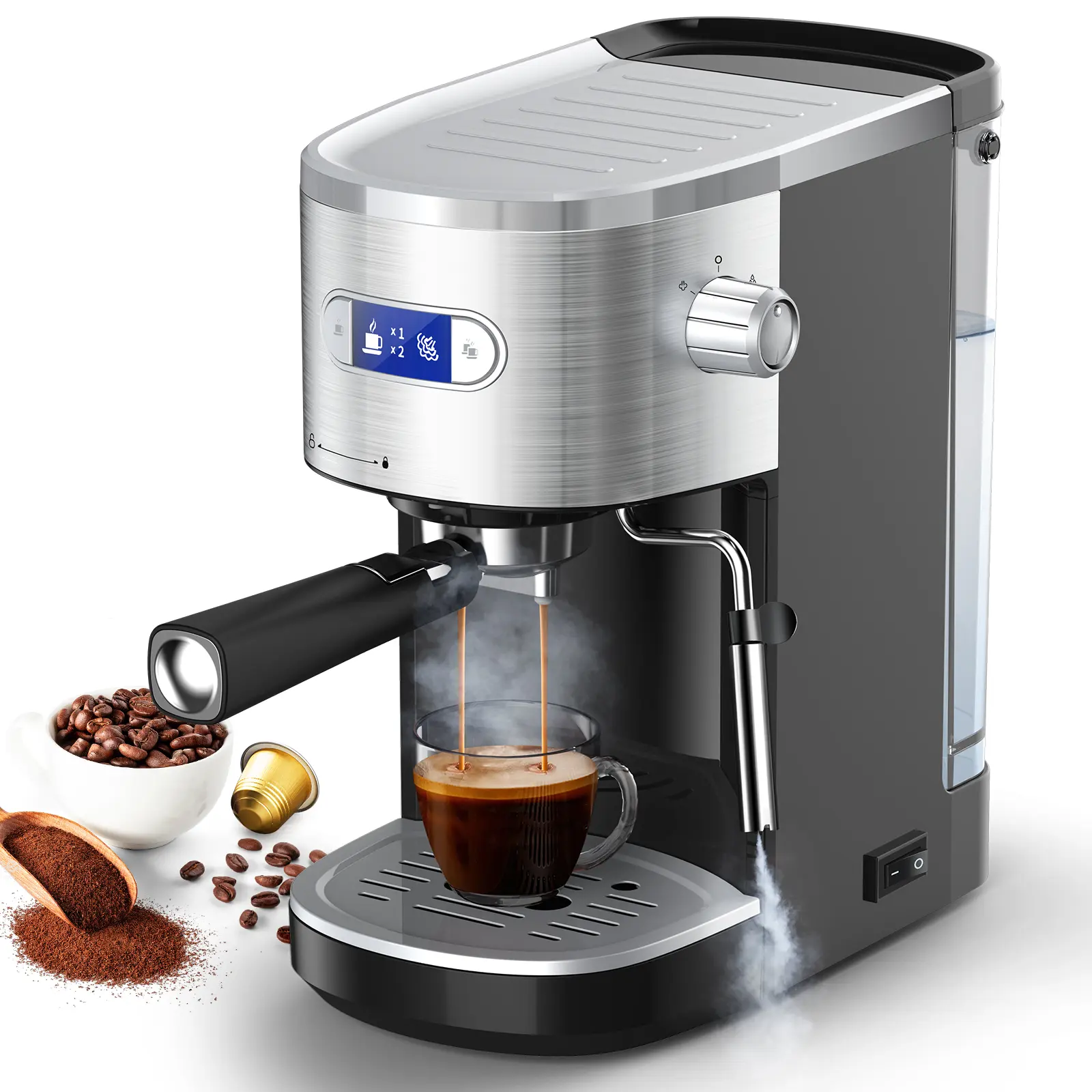 COWSAR Espresso Machine 20 Bar, Semi-Automatic Coffee Maker with Milk Frother Steam Wand, Nespresso Capsule Compatible, 45 oz Removable Water Tank for Cappuccino, Latte, Home,1350W