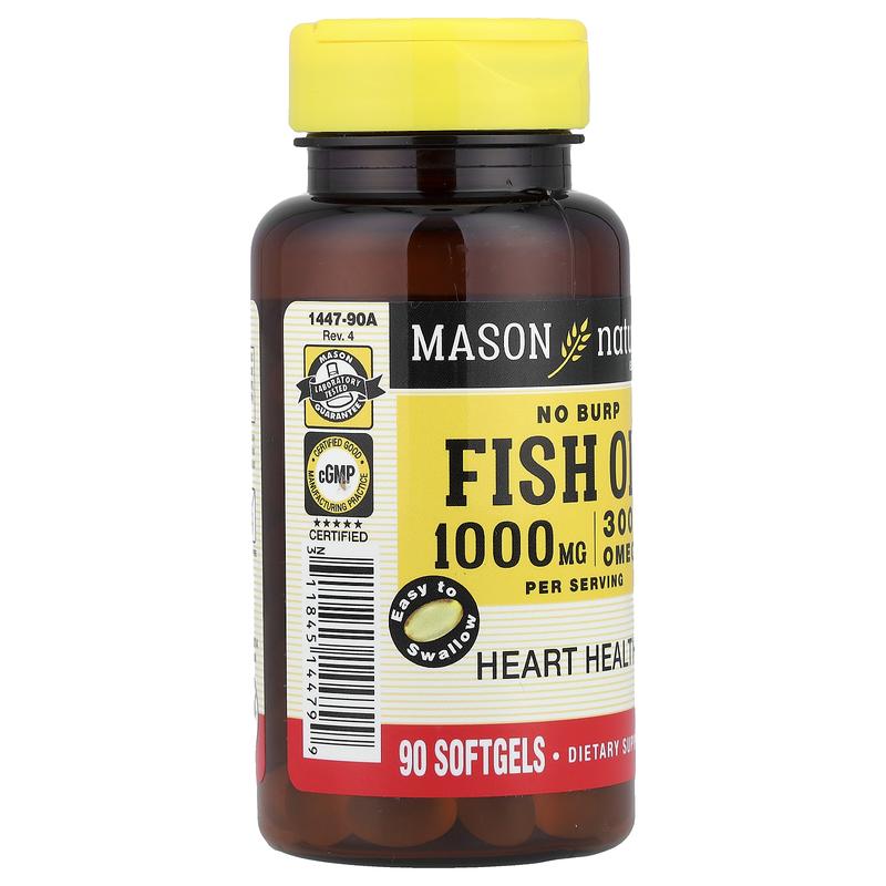 Mason Natural No Burp Fish Oil, 90 Softgels (500 mg per Softgel)