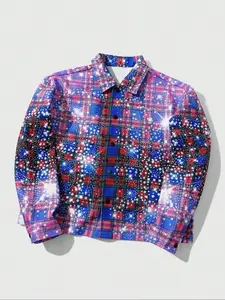 Men's Woolen Coat Autumn Winter Design Gradient Grid Pattern, Rhinestone Effect, Elastic Fit, Unisex Style, Fashionable Outerwear