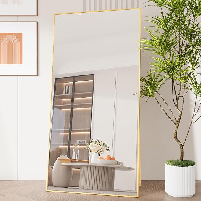 71x26IN Full Length Mirror, Standing Hanging or Leaning Against Floor Tempered Mirrors Wall-Mounted Full Body Dressing Mirror with Aluminum Alloy Frame for Living Room, Bedroom, Black Arched 71"x26" Full Length Mirror Full Body Floor Mirror Standing Hang
