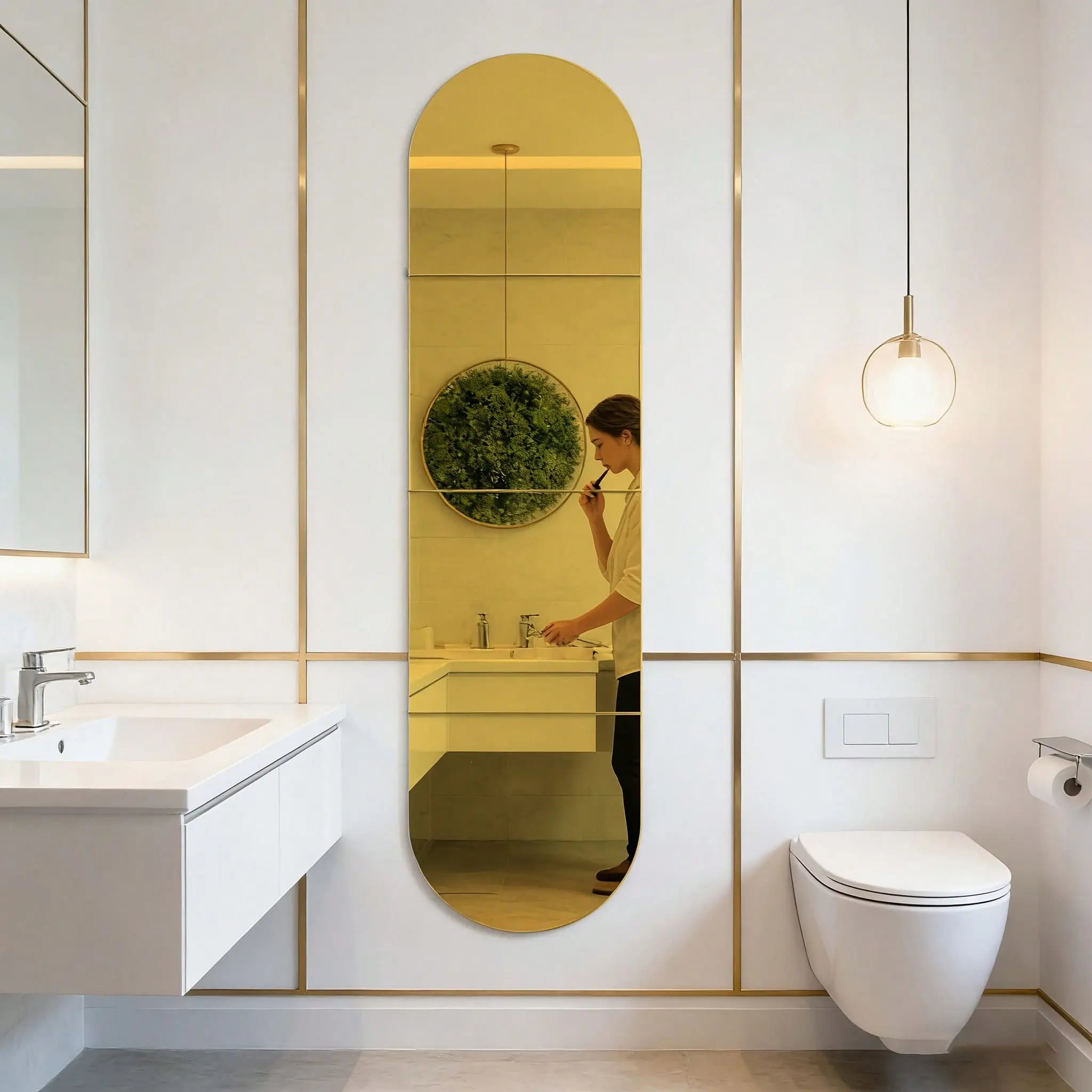 4pcs/set Self-Adhesive Full-Length Mirror Wall Sticker, Oval Acrylic Mirror Tiles, Removable Frameless Body Mirror for Home Decor, Mirror Stickers