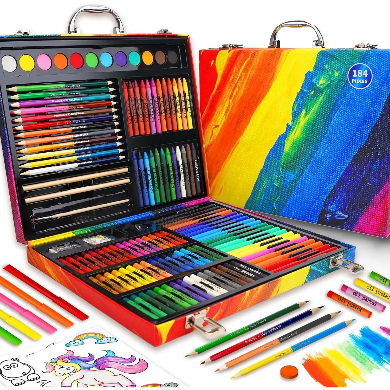 Art Supplies, 184-Pack Drawing Set Coloring Kit Painting Art Set Art Kits Gifts Box, Arts and Crafts for  Girls Boys, Crayons, Pastels, Dual Sided Pencils, Watercolor Pens
