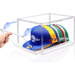 Large Clear Hat Storage Box for Baseball Caps, Stackable Hats Organizer Container with Sliding Tray Drawer, Magnetic Door Caps Display Case for Closet, Holds 8-10 Hats, 1Pack