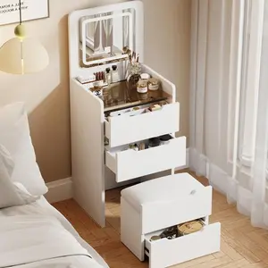 XUAN Vanity Desk with Plip Top Mirror, Small Make Up Vanity Set with Visible Glass Desktop, Compact Makeup Vanity with 3 Drawers, Dressing Table for Bedroom
