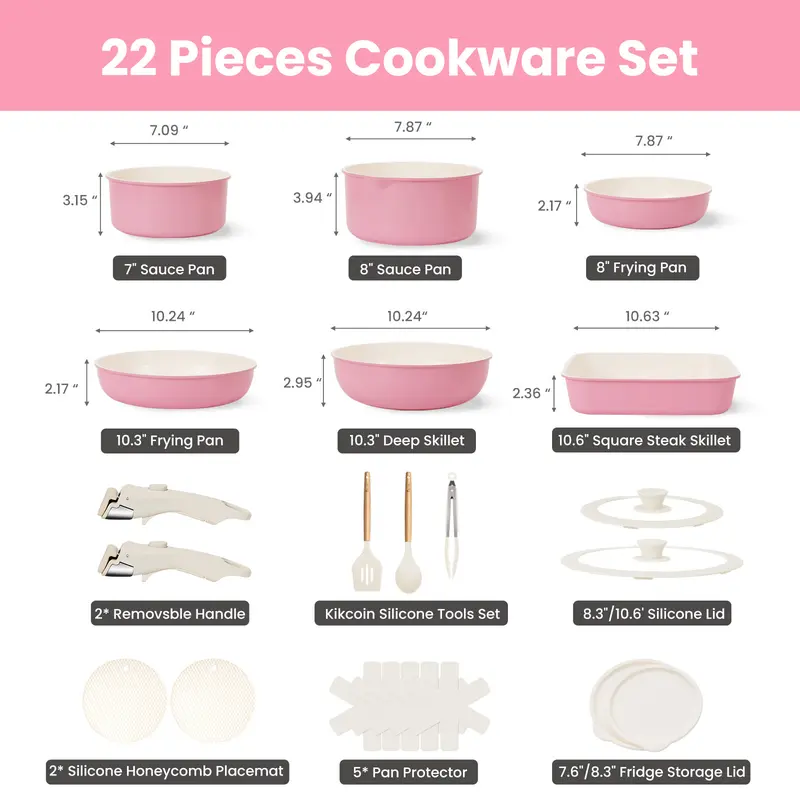Kikcoin Ceramic Pro Non-Stick Cookware Set Size Guide