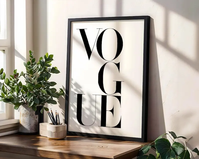 Vogue Typography Print | Black And White Fashion Poster - Unframed