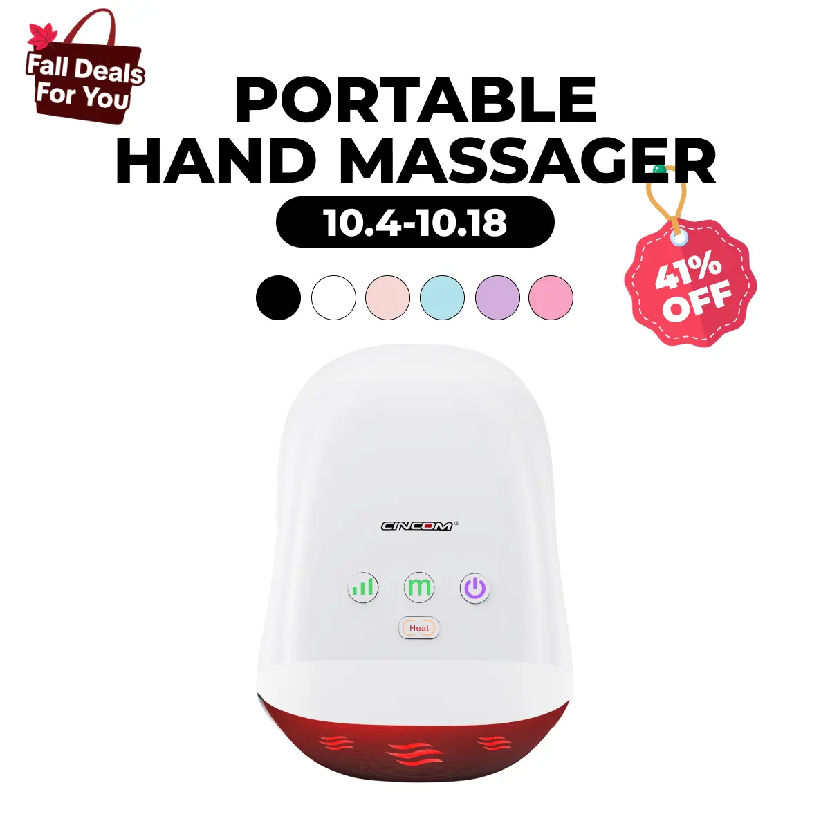 CINCOM CM-026H Portable Hand Massager - USB Rechargeable Massagers, Battery-Powered Warm Gentle Kneading Device with Multiple Modes, Auto-Off Safety, ABS Material, Ideal Gifts for Adults for Daily Relaxation