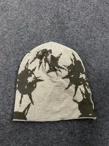 European and American street hip-hop Y2K retro jacquard yarn knitted hat double-layer warm punk cold hat Beanie Fitted