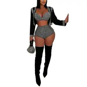 3 pieces Women Fashion Sexy set rhinestones  diamonds sparkling. perfect for birthday party photos shoot celebration clubbing Outfits.size Small Medium Large Xl And 2X
