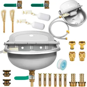 2 Set 1gal/4l Horses Automatic Waterer Animal Drinking Bowl with Float Valve Livestock Water Trough with Pipe Bolt Stainless Steel Auto Waterer Outdoor Farm Water Dispenser for Dogs Horse Goat Chicken