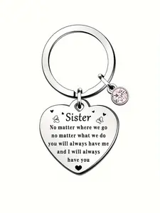 Slogan Letters Pattern Keychain, Stainless Steel Round Shaped Personalized Keychain for Sister, Birthday Gift for Sister, Sister Gifts
