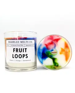 Marbled Melts Co. Fruit Loops Candle - Cherry, Orange, Sandalwood - All Natural Wick - Handmade in Canada - Scented Aroma Decor