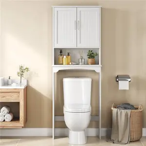 Costoffs Over The Toilet Cabinet, Double Door Bathroom Storage Organizer, Toilet Rack with Inner Adjustable Shelf and Open Storage Shelf