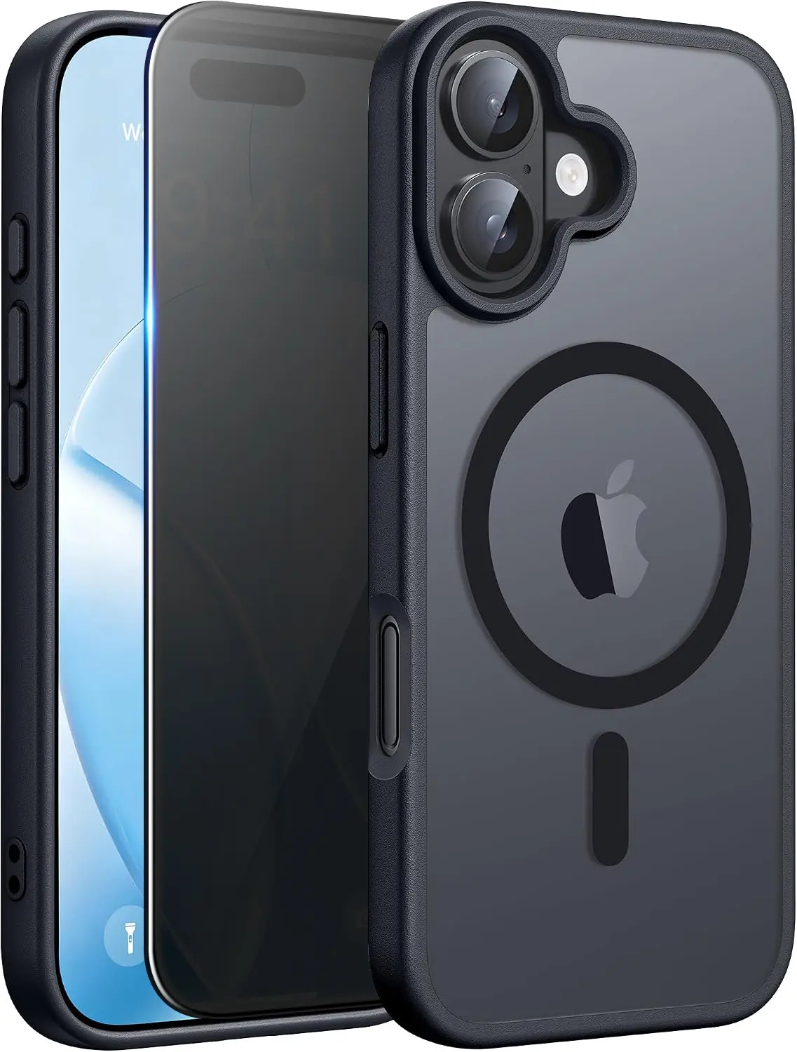 Magnetic for iPhone 16 Case with Privacy Screen Protector, Compatible with MagSafe, Translucent Matte Anti-Scratched Slim Case for iPhone 16 ,Black