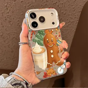 Christmas Gingerbread Man Hot Drink Pattern TPU phone case for iPhone 17 Air 16 Pro Max 15 14 Plus 13 12 11 XR XS  imple and stylish camera protection  Anti-Drop  Drop Protection Durable Phone Case. Smartphone Cellphone shockproof Cute Cat Bow
