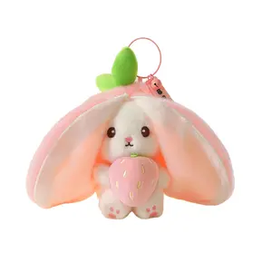 Funny Bunny Doll Cute Strawberry Bunny Doll, 2 Types (Open/Close) Stuffed Toy, Ideal Gift for Kids & Adults comfort animal nyc souvenirs